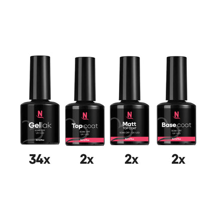 Gelnagels Kleuren Set XL | 34x Gellak box | 2x Top/Base/Mat Coat