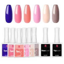 Afbeelding in Gallery-weergave laden, Gellak Kleuren Collectie Box | 6 Kleuren + Top/Base Coat | 15ml | HEMA-Vrij
